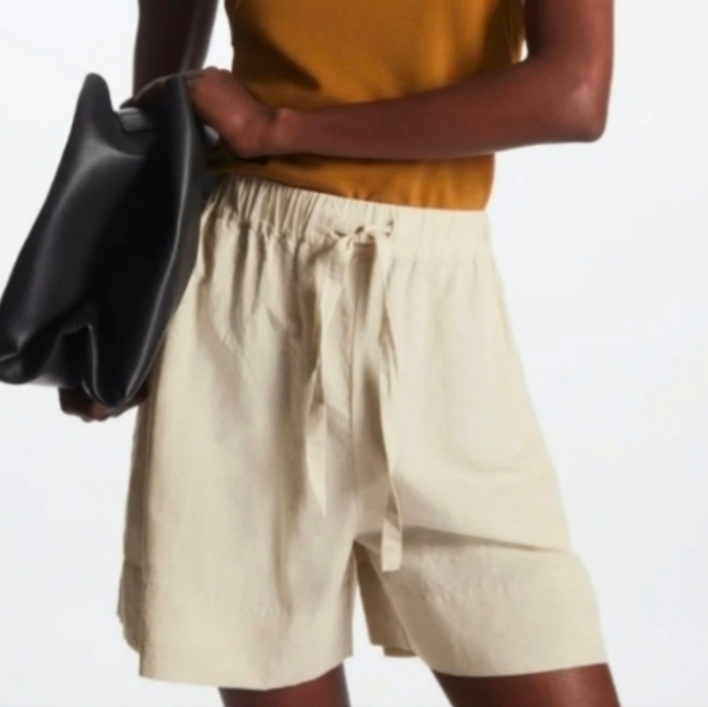 COS LINEN Blend Oversize DRAWSTRING SHORTS 5" Beige Medium